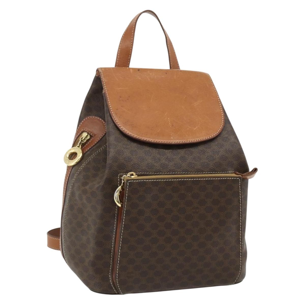 CELINE Macadam Canvas Backpack PVC Leather Brown Gold