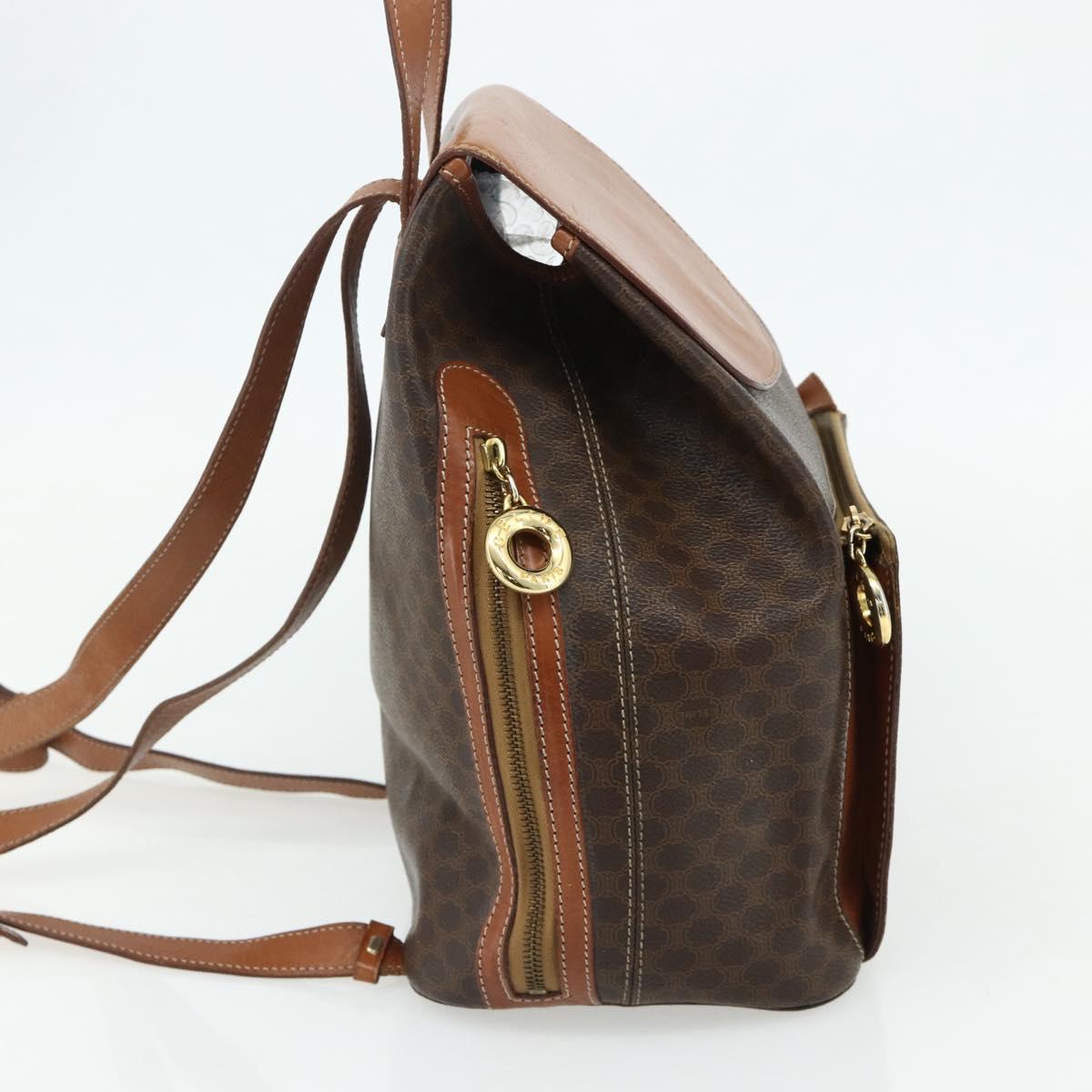 CELINE Macadam Canvas Backpack PVC Leather Brown Gold