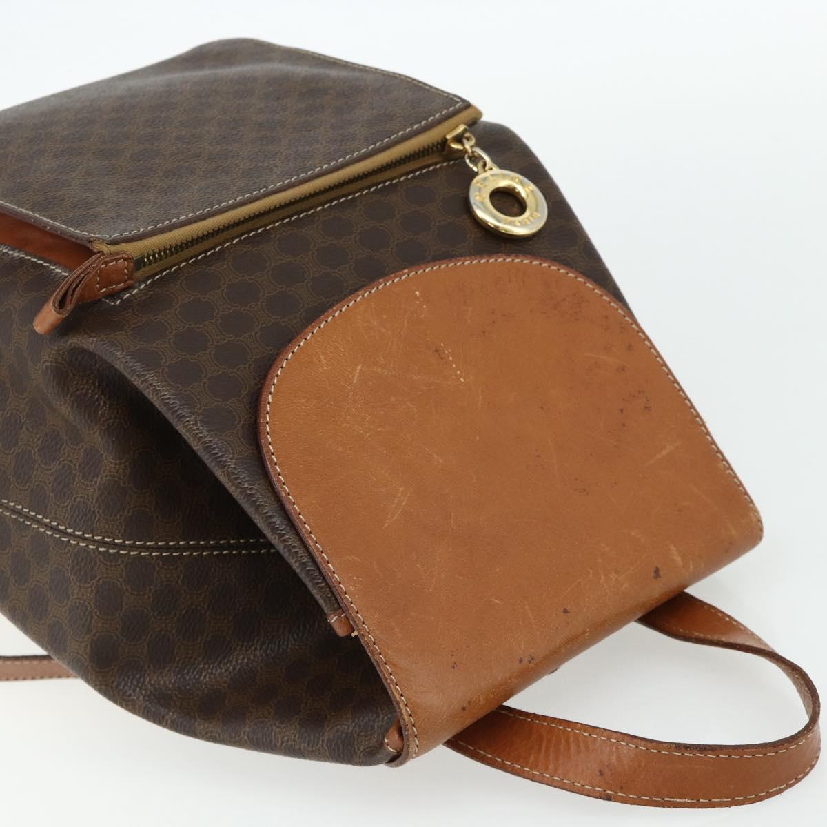CELINE Macadam Canvas Backpack PVC Leather Brown Gold