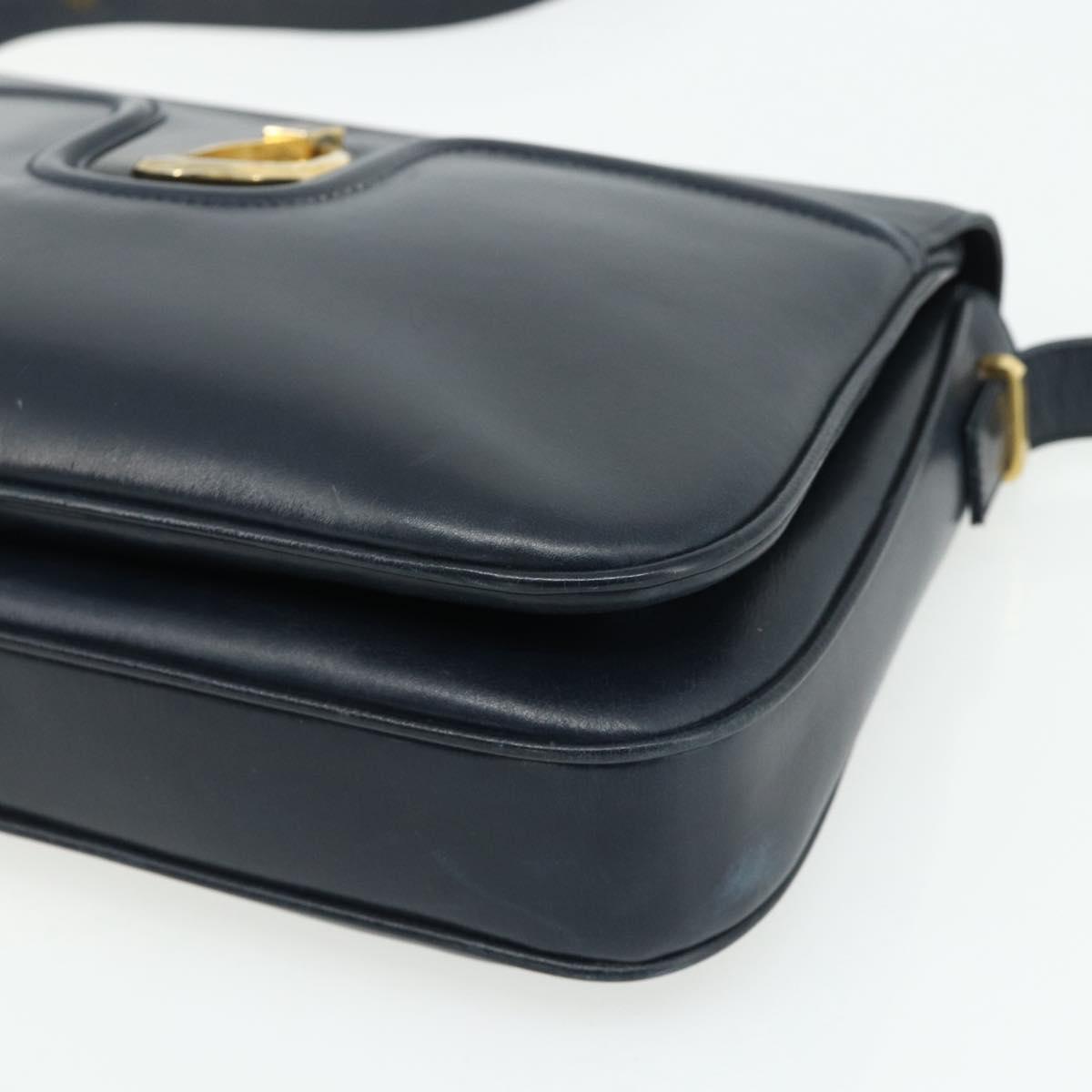 GUCCI Shoulder Bag Leather Navy Gold