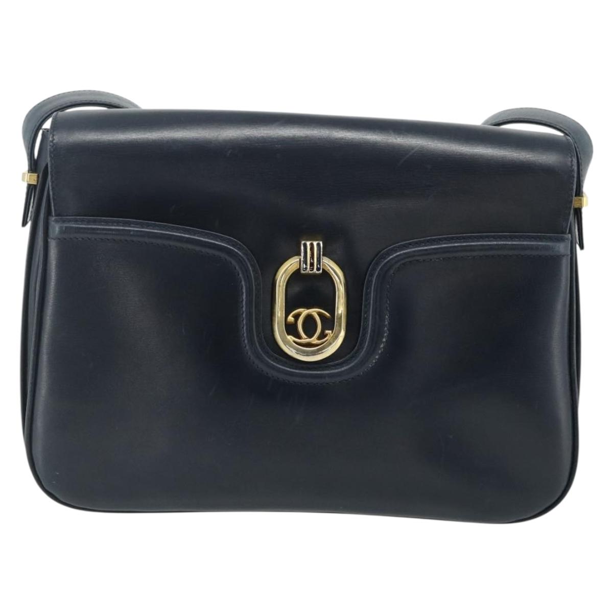 GUCCI Shoulder Bag Leather Navy Gold