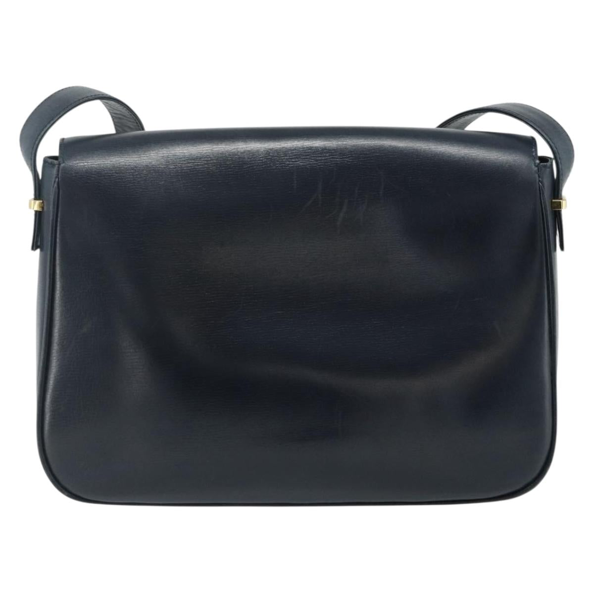 GUCCI Shoulder Bag Leather Navy Gold