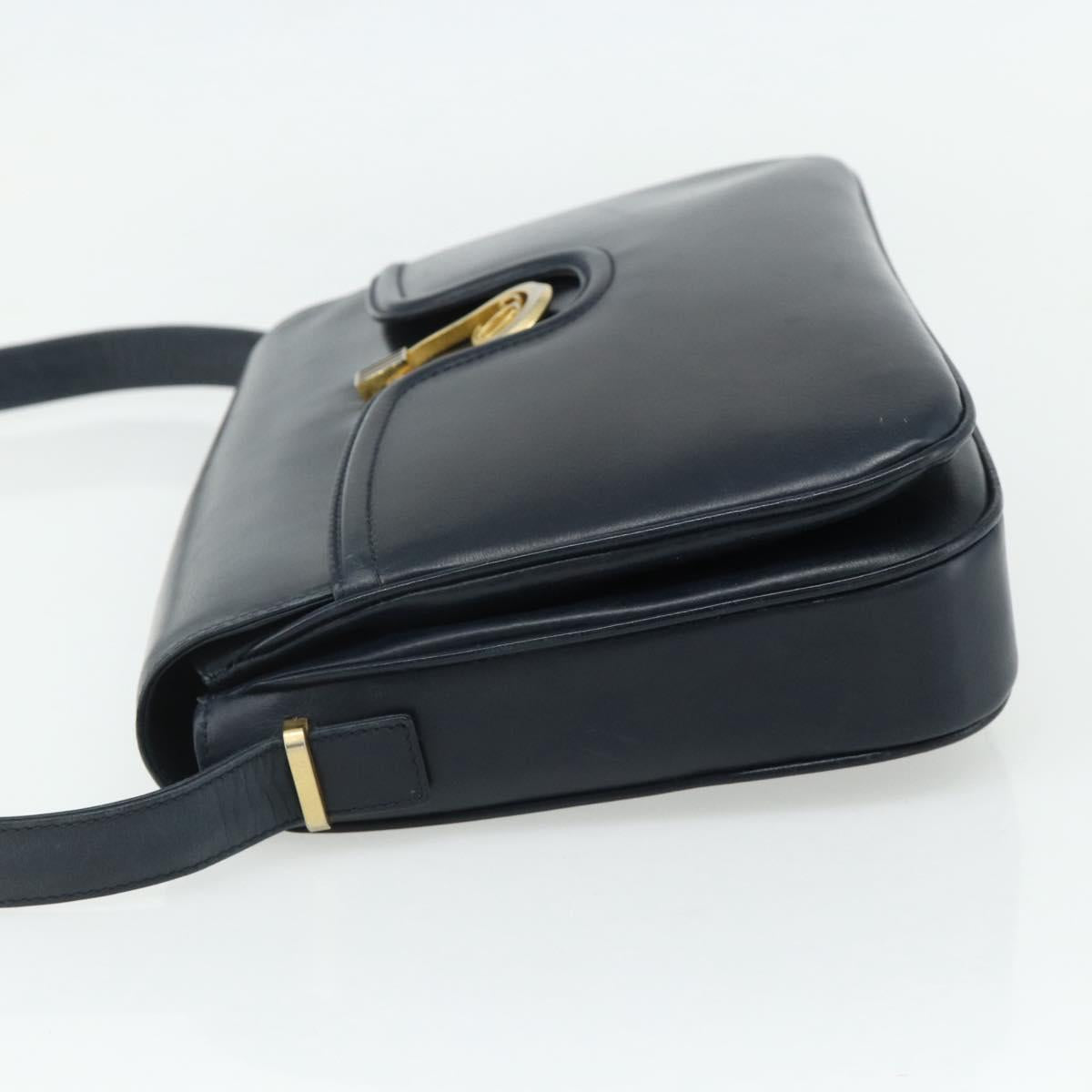 GUCCI Shoulder Bag Leather Navy Gold
