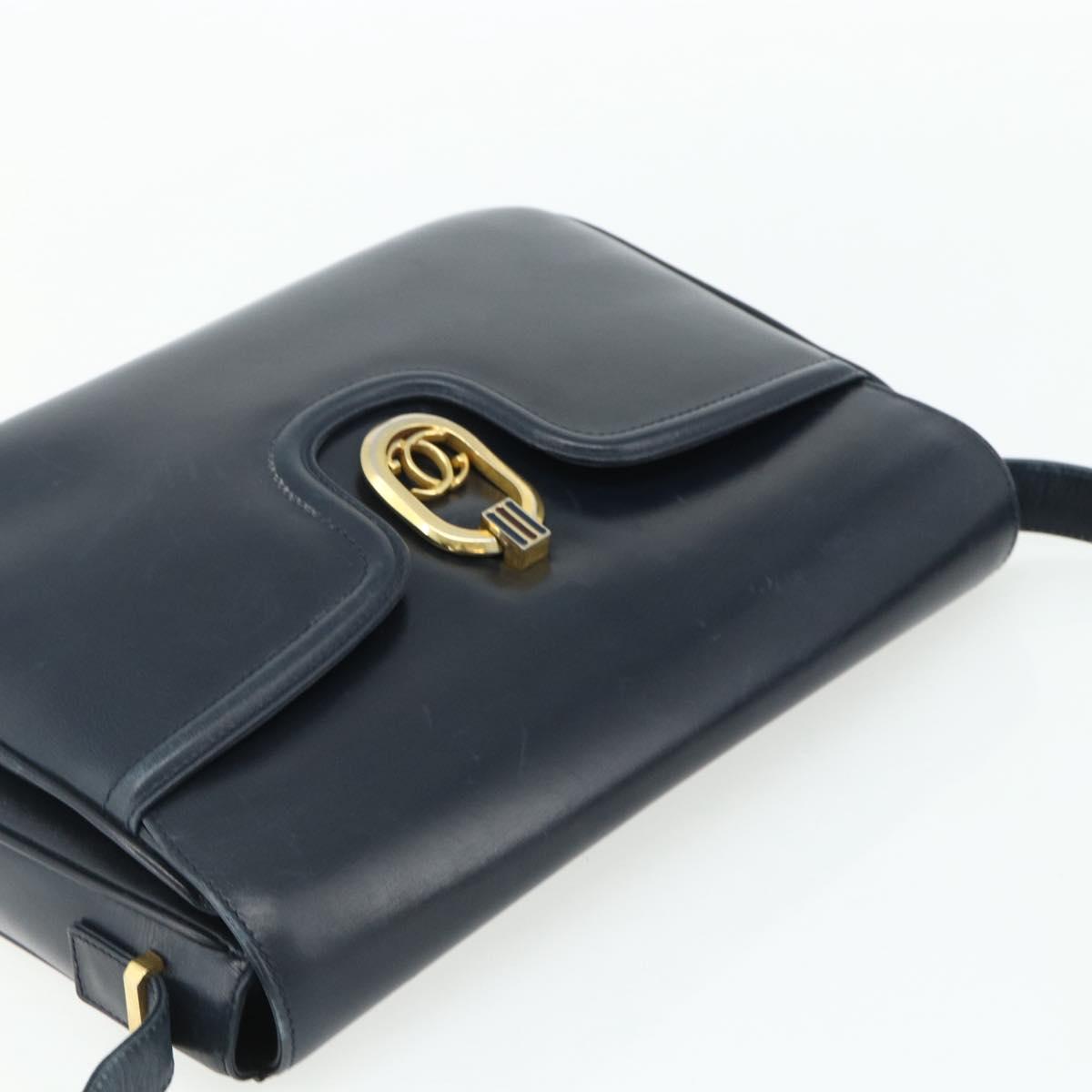 GUCCI Shoulder Bag Leather Navy Gold