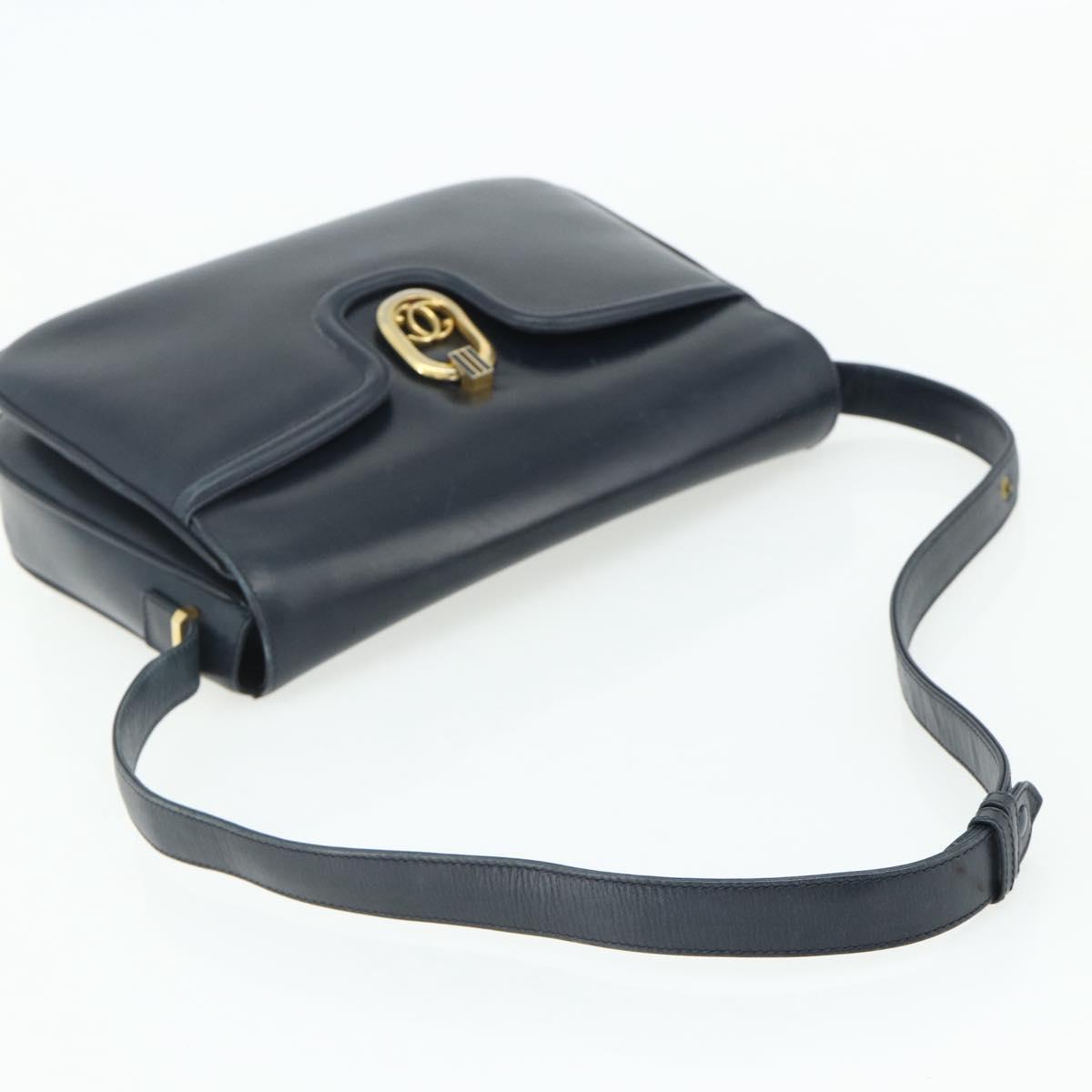 GUCCI Shoulder Bag Leather Navy Gold