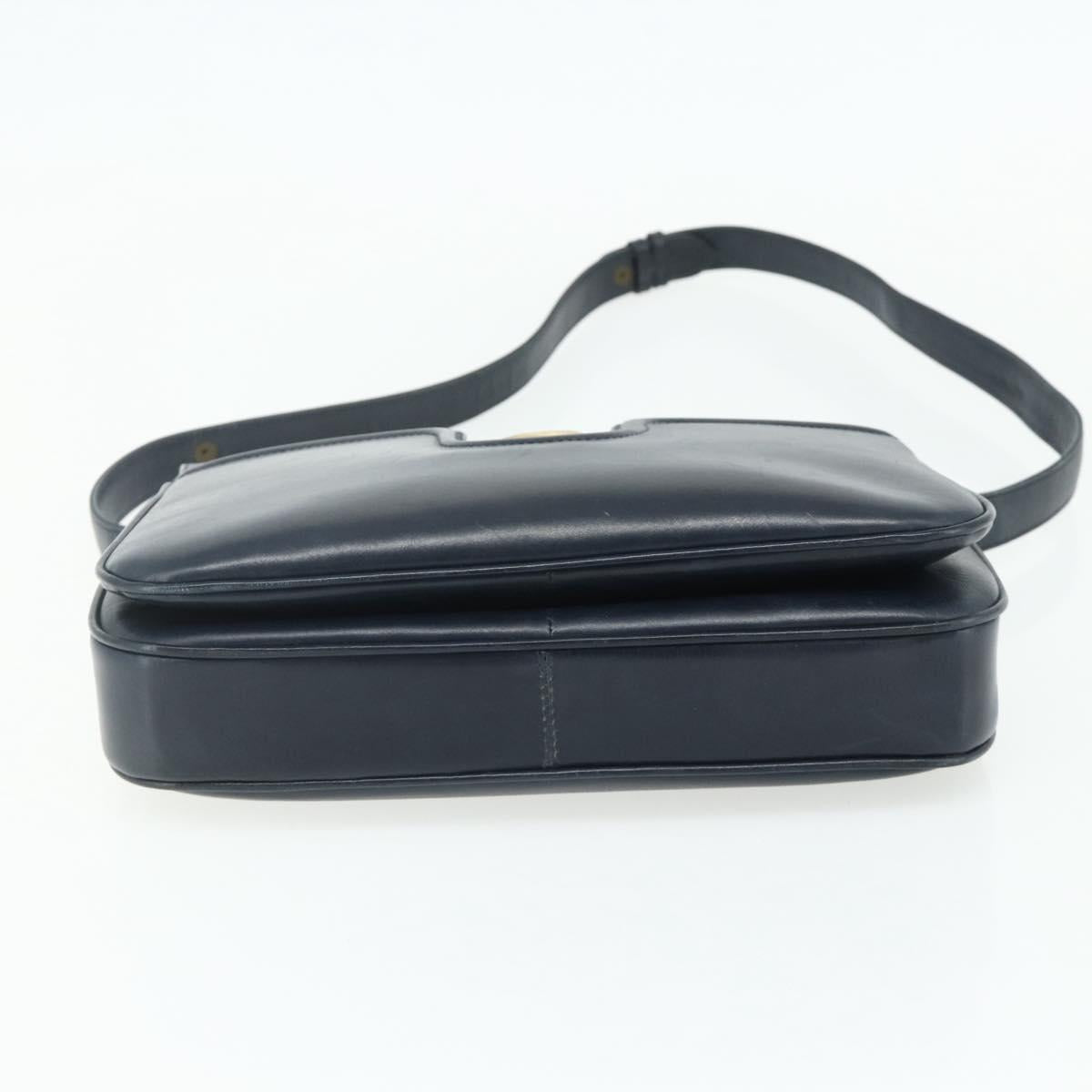 GUCCI Shoulder Bag Leather Navy Gold