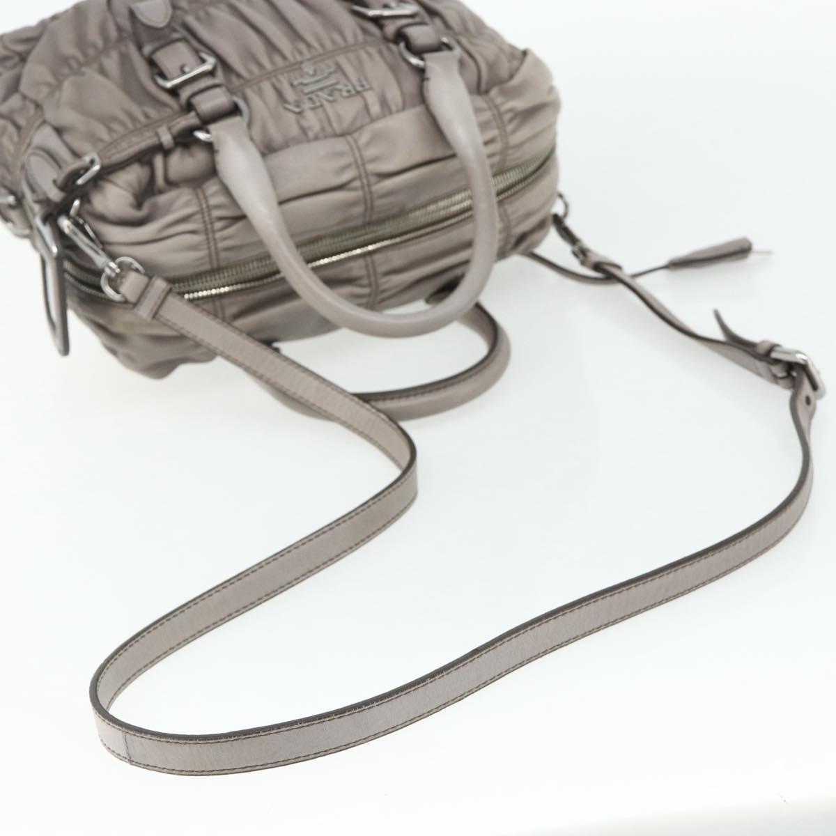 PRADA Gathered Hand Bag Leather 2way Gray Silver