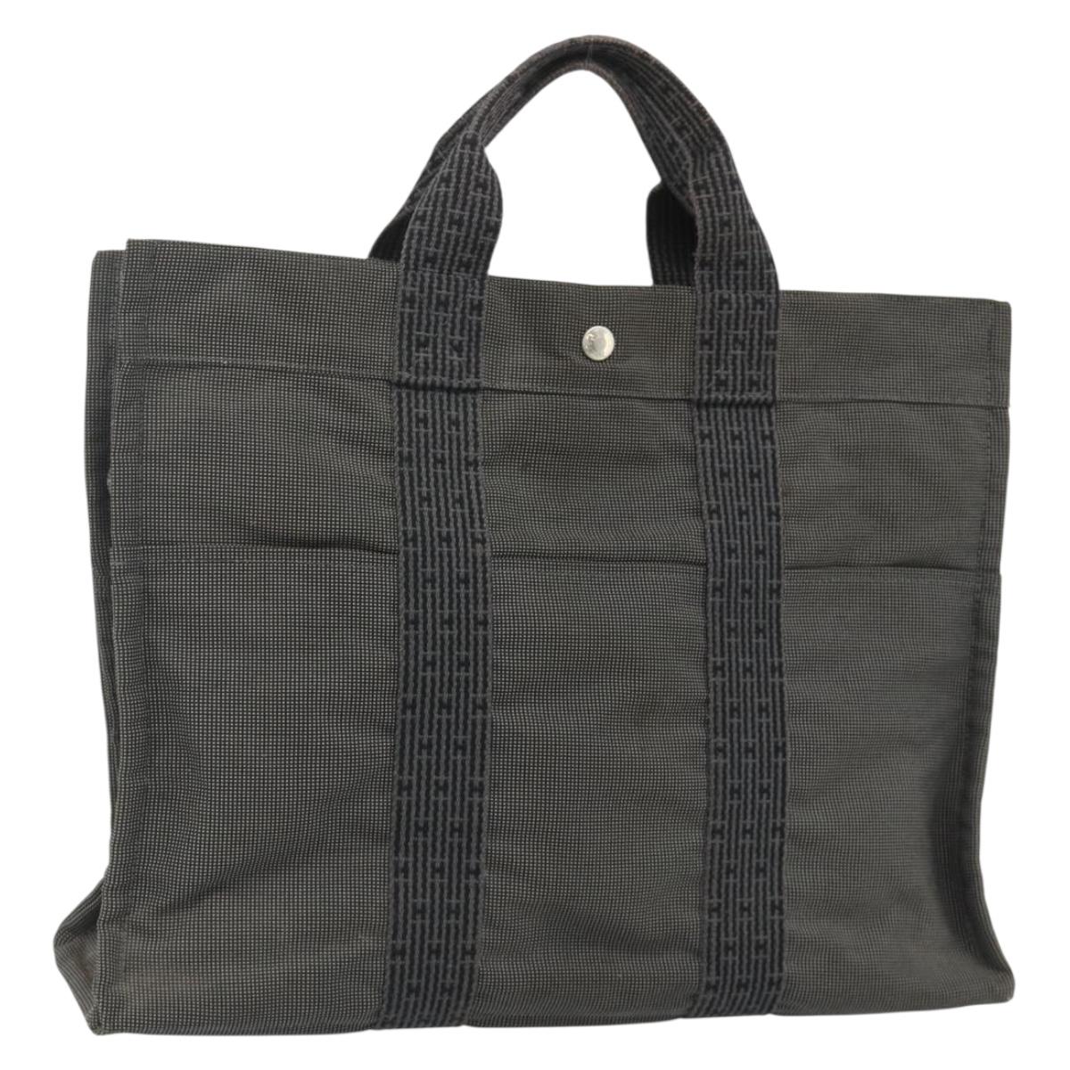HERMES Her Line MM Hand Bag Canvas Gray Silver