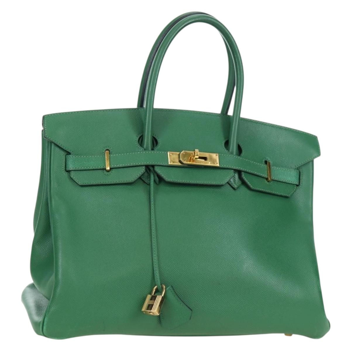 HERMES Birkin 35 Hand Bag Leather Green Gold