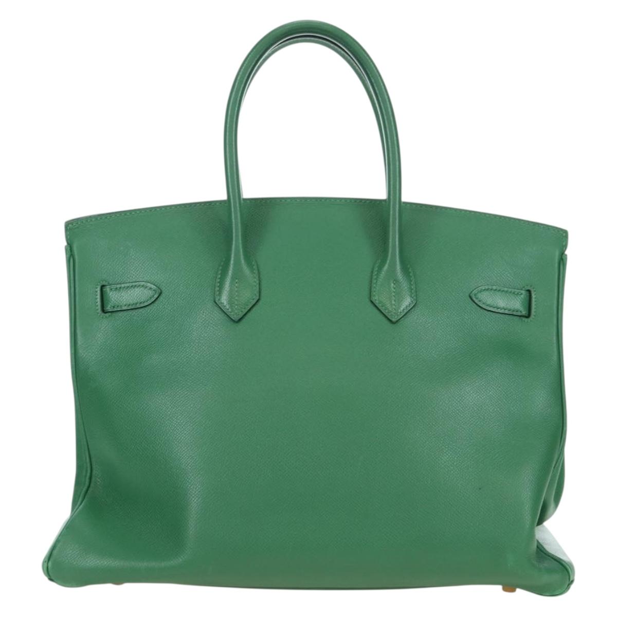 HERMES Birkin 35 Hand Bag Leather Green Gold