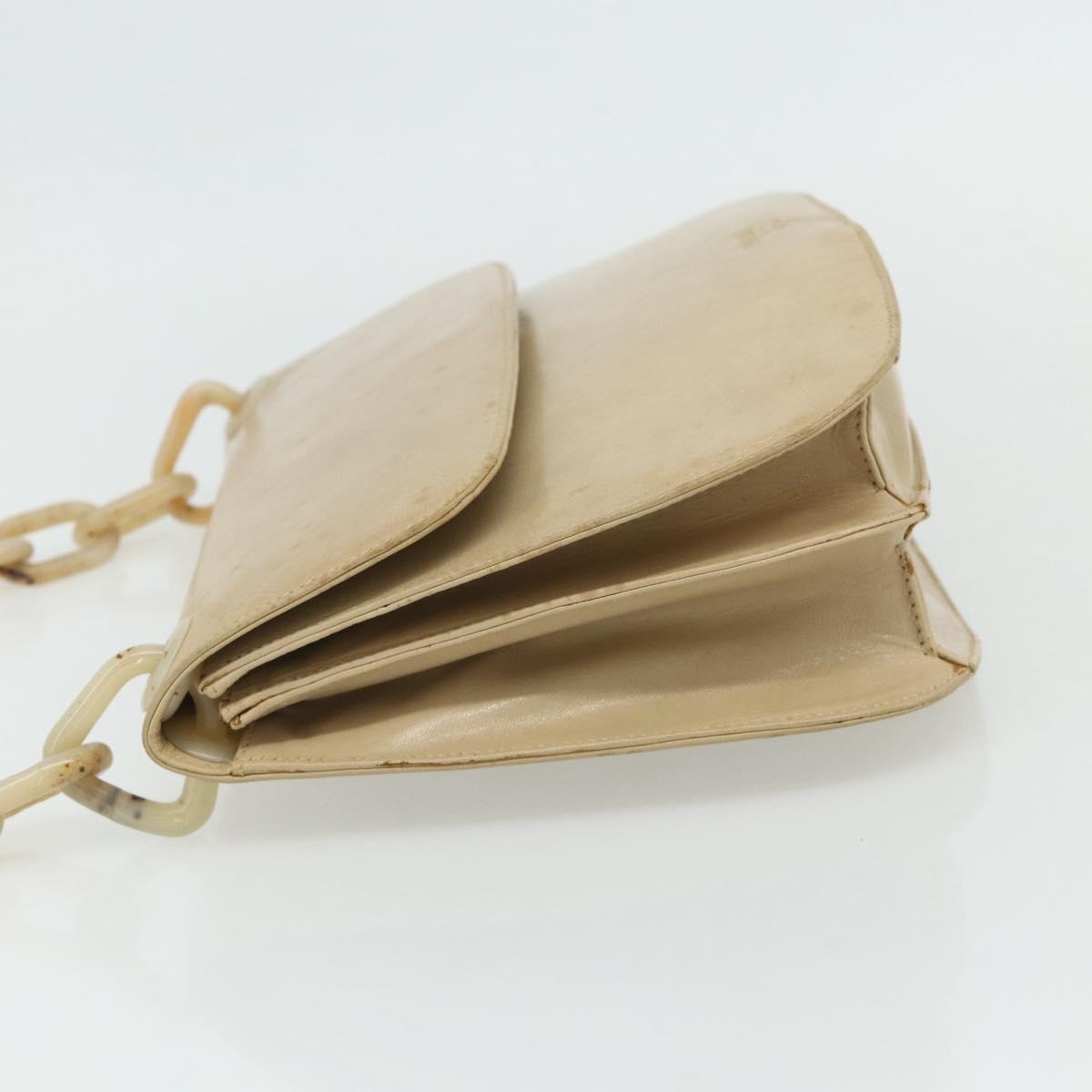 PRADA Chain Shoulder Bag Leather Beige Silver