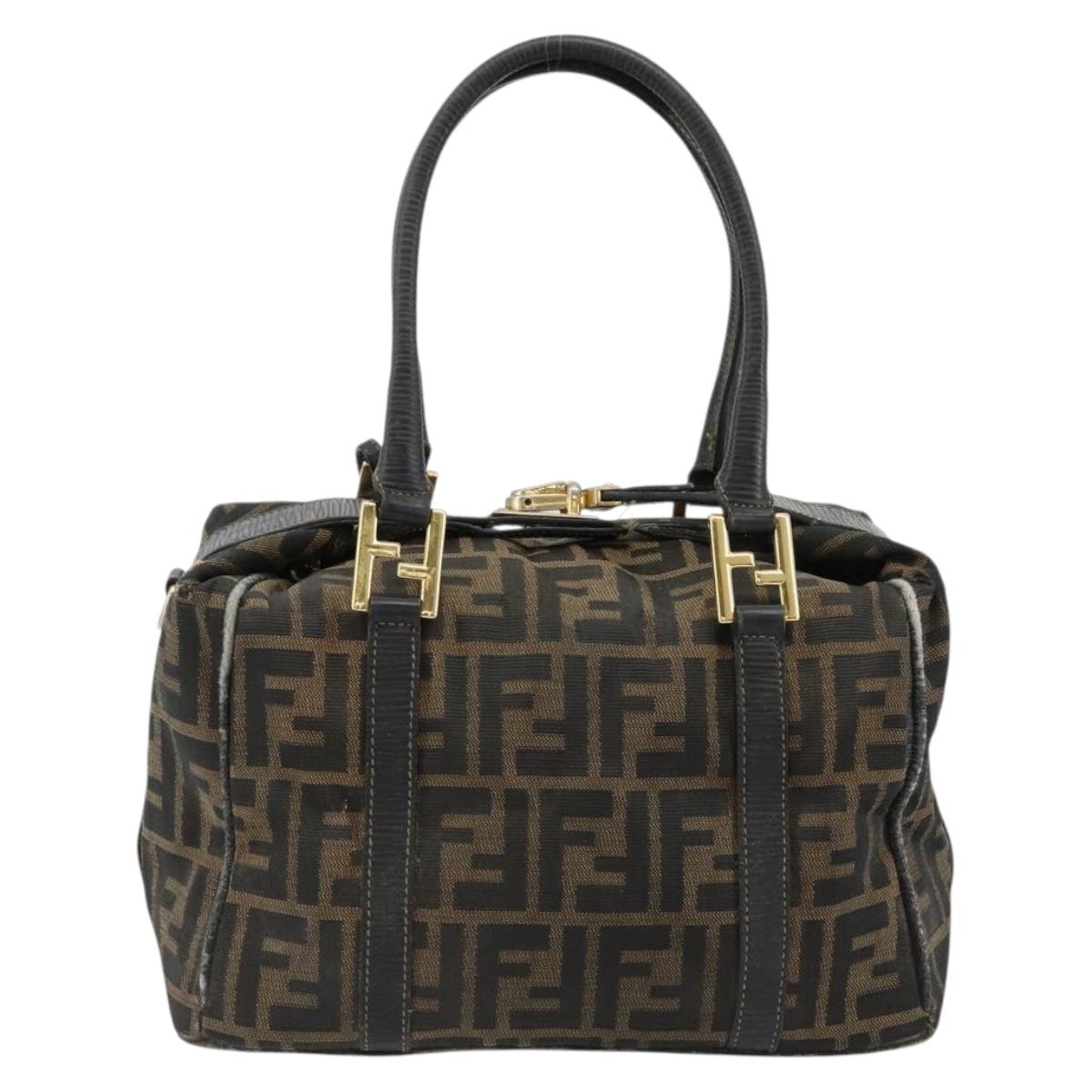 FENDI Zucca Canvas Hand Bag Black Brown