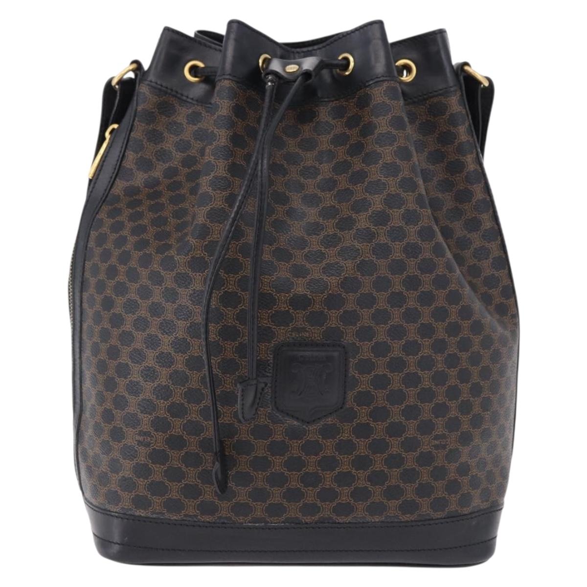 CELINE Macadam Canvas Shoulder Bag PVC Black Gold