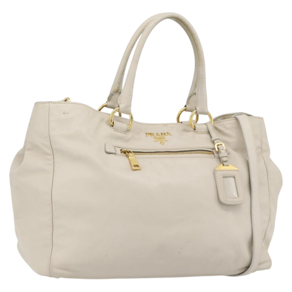 PRADA Hand Bag Leather 2way Ivory Gold