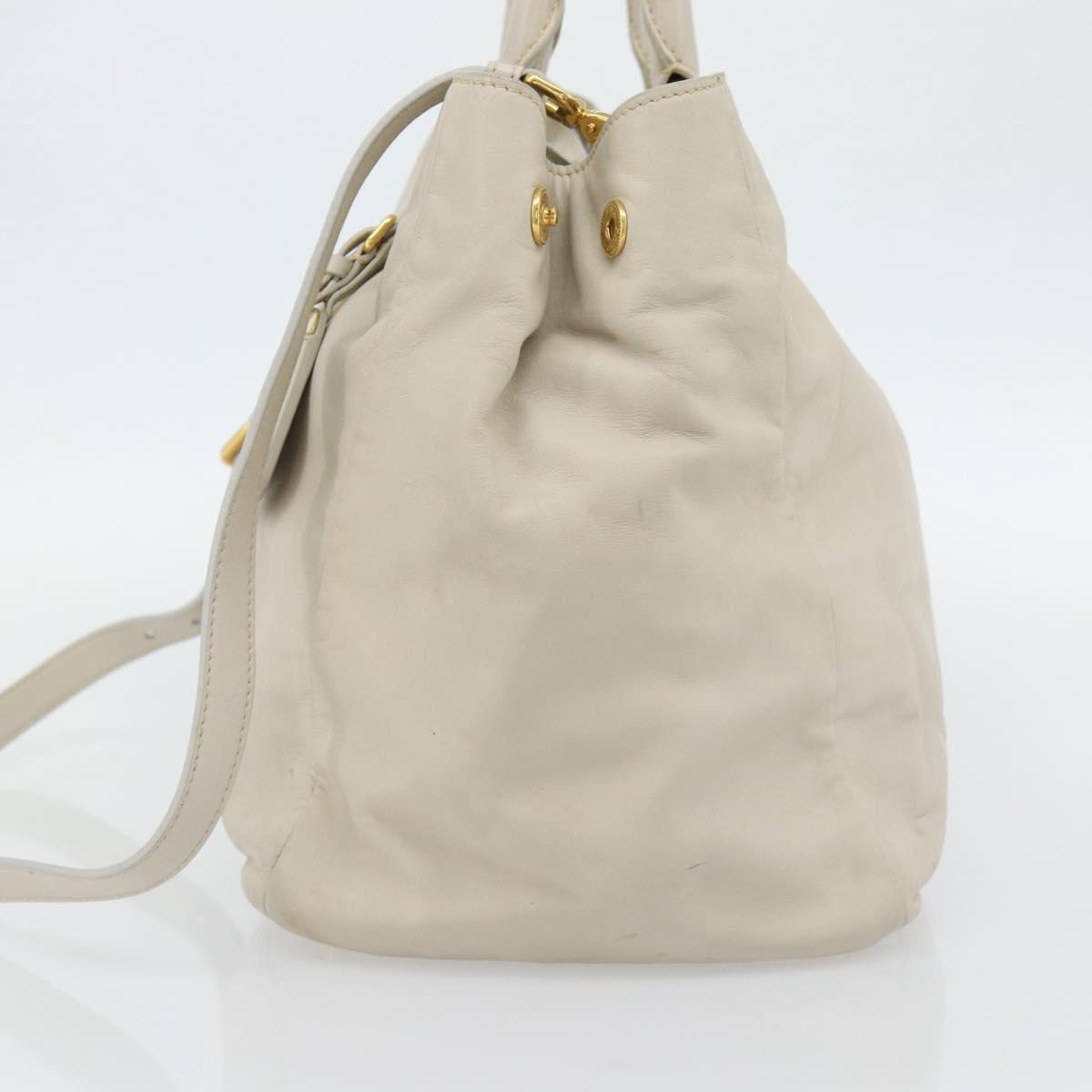 PRADA Hand Bag Leather 2way Ivory Gold