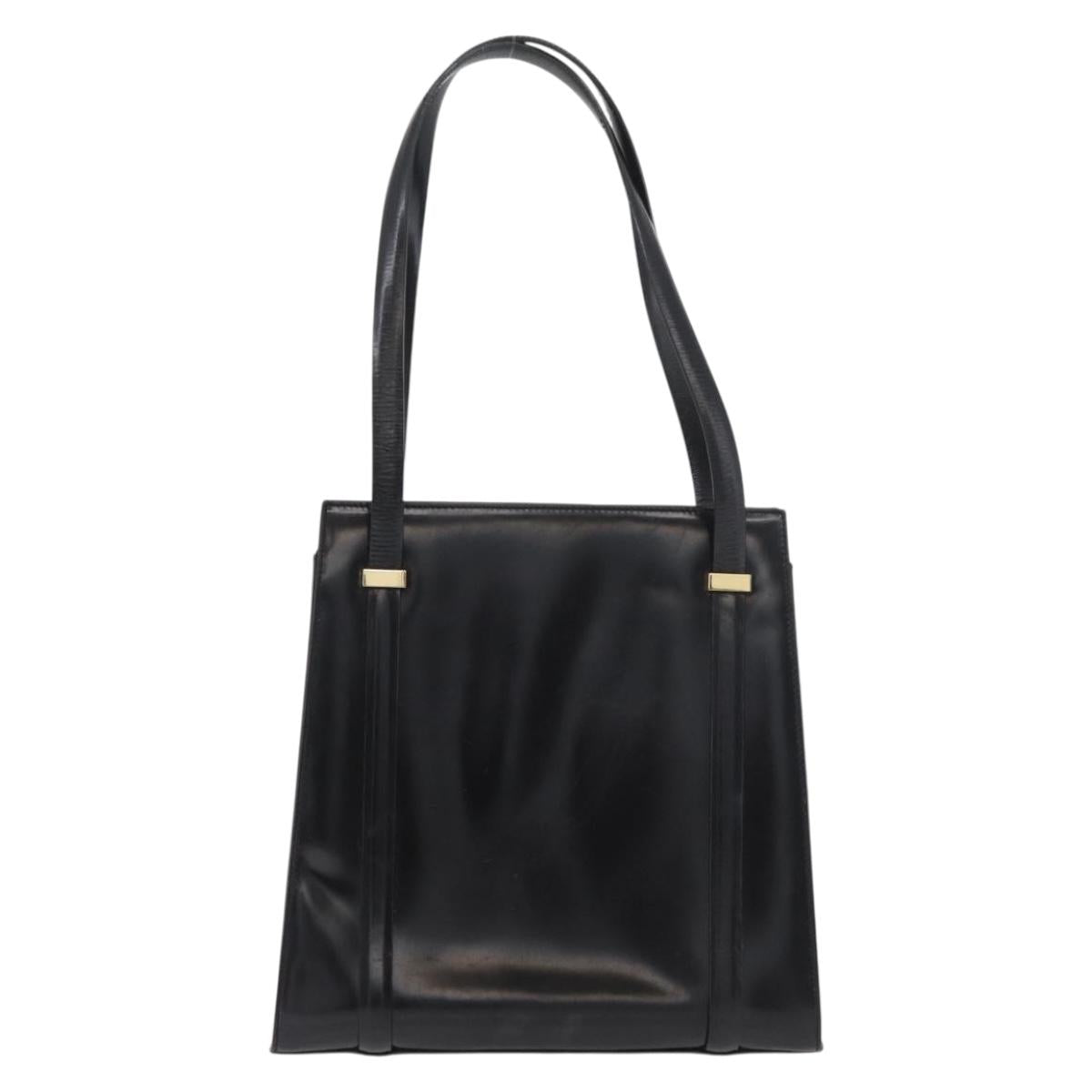 GUCCI Tote Bag Leather Black Gold