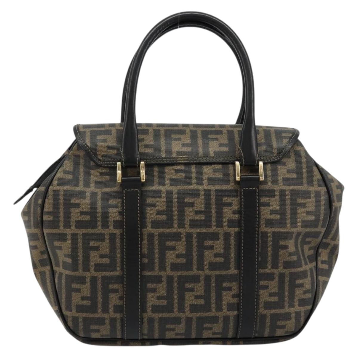 FENDI Zucca Canvas Hand Bag Black Brown