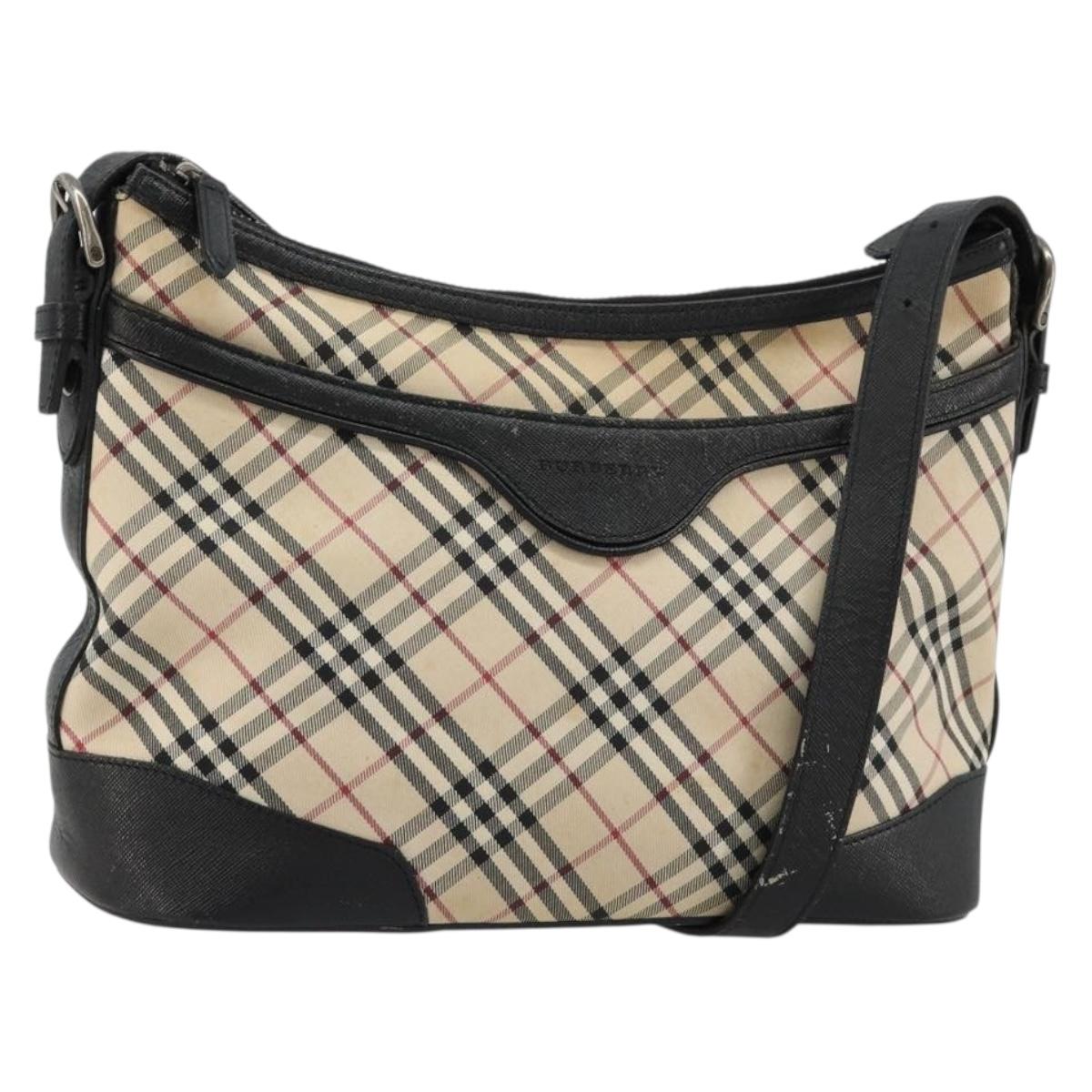 BURBERRY Nova Check Shoulder Bag Canvas Beige Silver