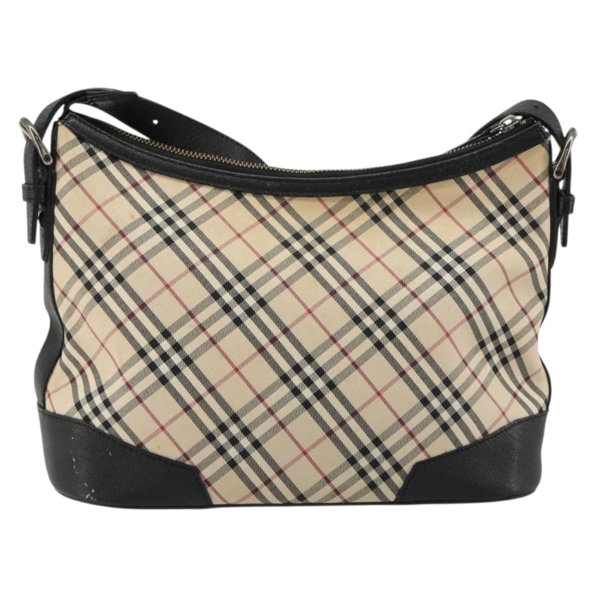 BURBERRY Nova Check Shoulder Bag Canvas Beige Silver