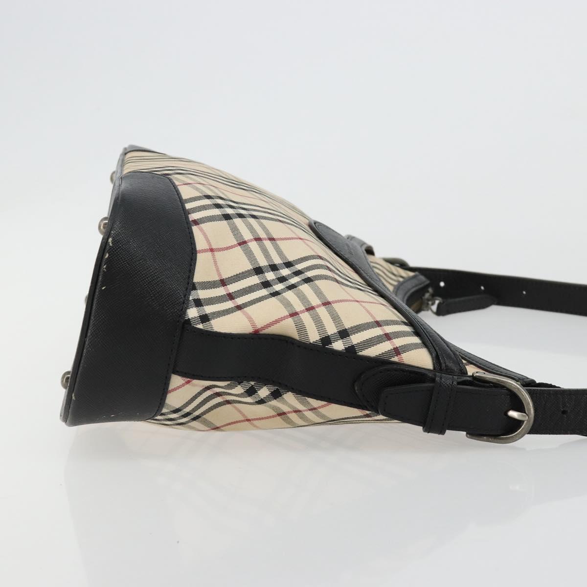 BURBERRY Nova Check Shoulder Bag Canvas Beige Silver