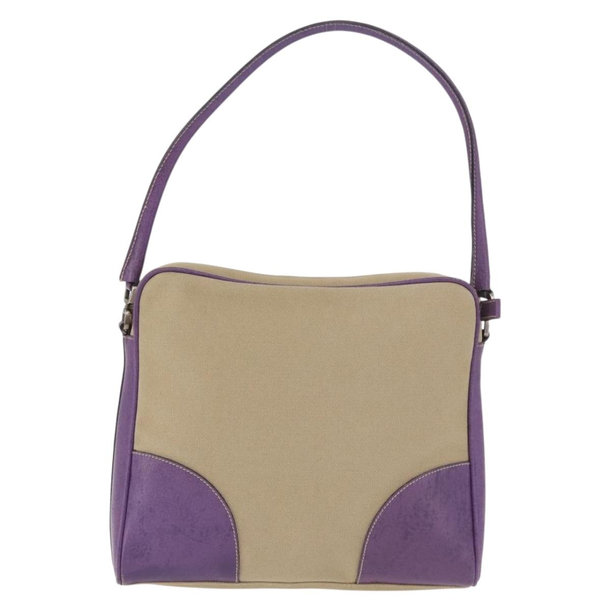 PRADA Shoulder Bag Canvas Beige Silver