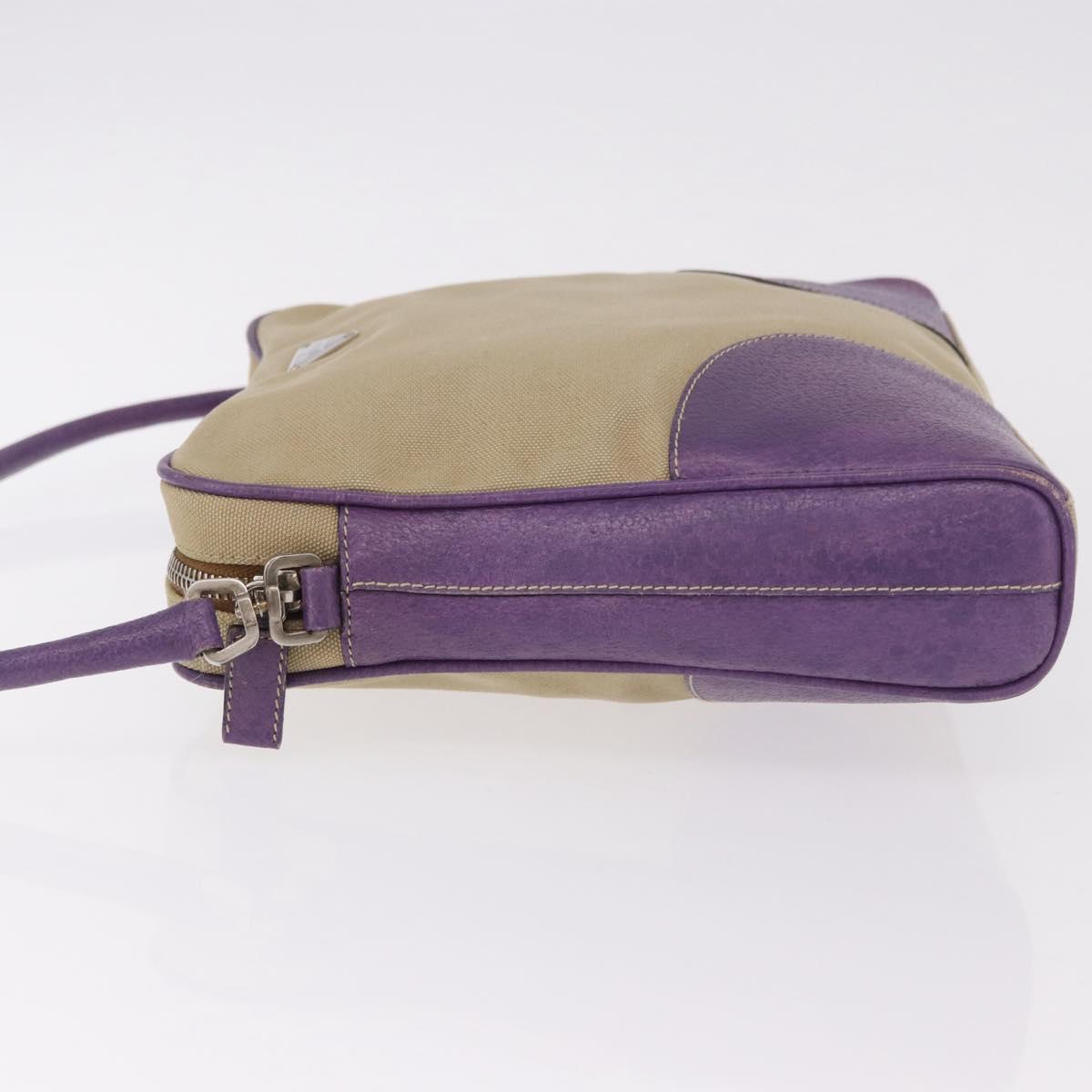 PRADA Shoulder Bag Canvas Beige Silver