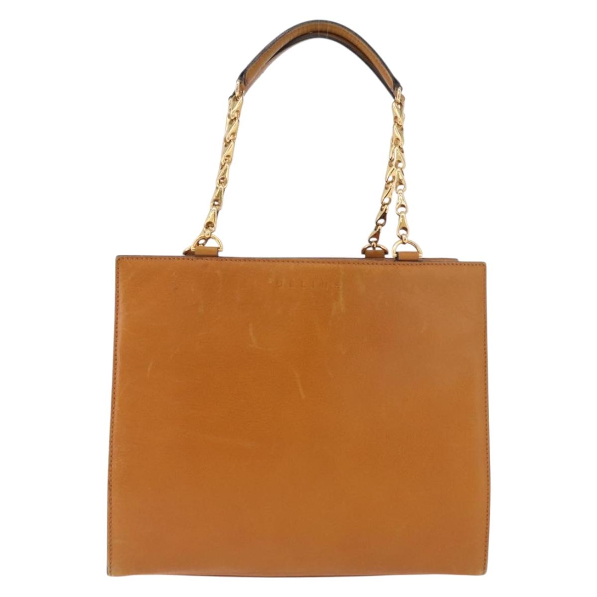 CELINE Chain Hand Bag Leather Beige Gold