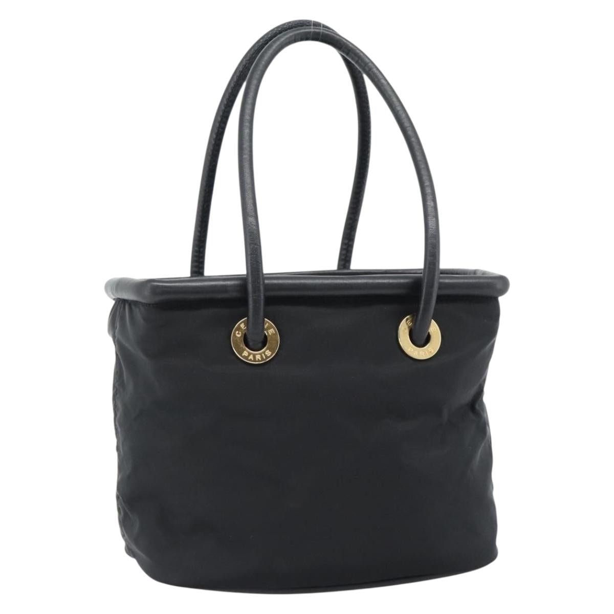 CELINE Circle Hand Bag Nylon Black Gold