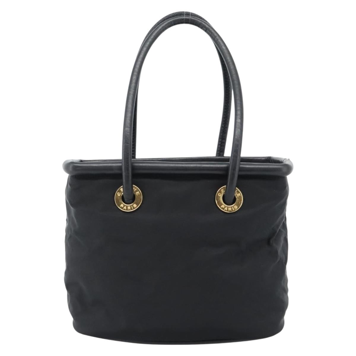 CELINE Circle Hand Bag Nylon Black Gold
