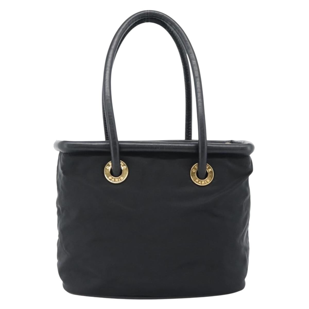 CELINE Circle Hand Bag Nylon Black Gold