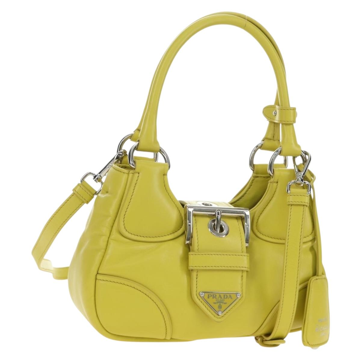PRADA Hand Bag Leather 2way Yellow Silver