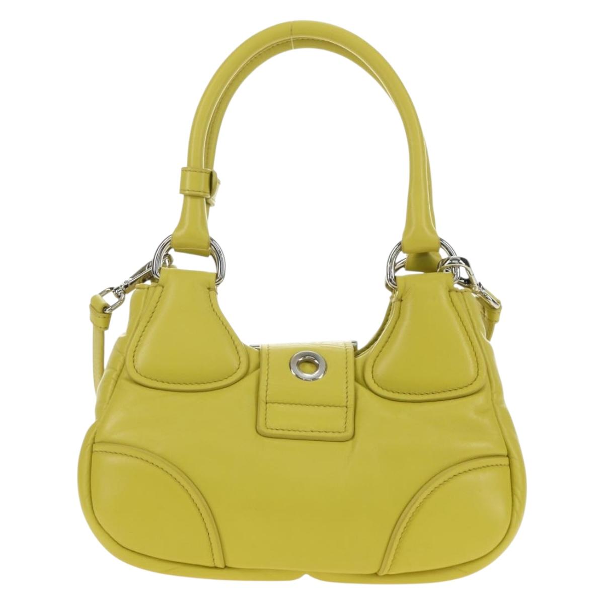 PRADA Hand Bag Leather 2way Yellow Silver
