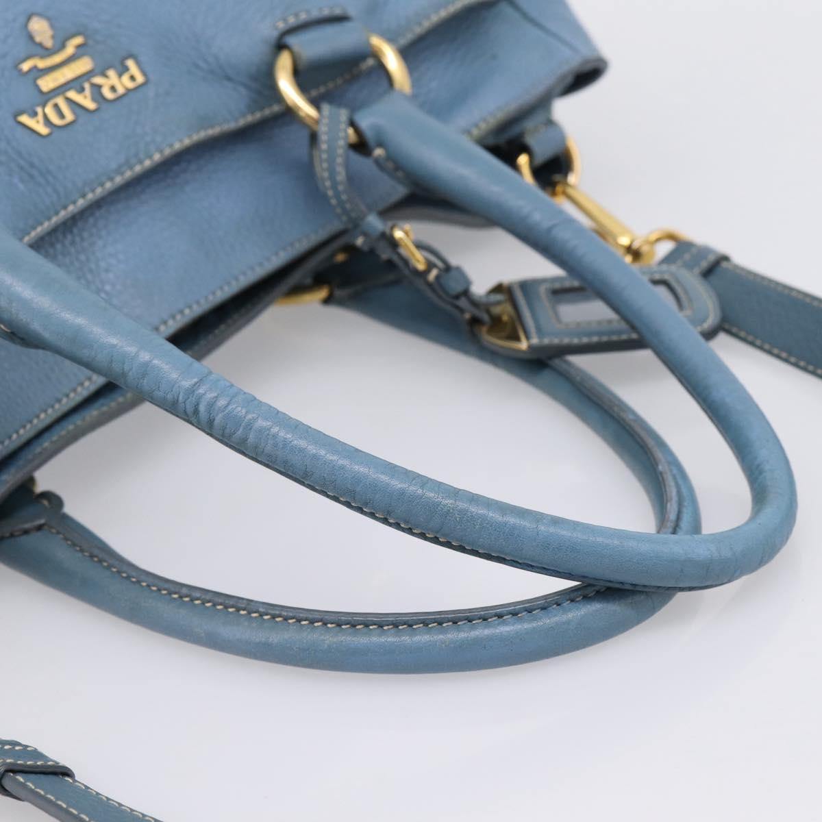 PRADA Tote Bag Leather 2way Blue Gold