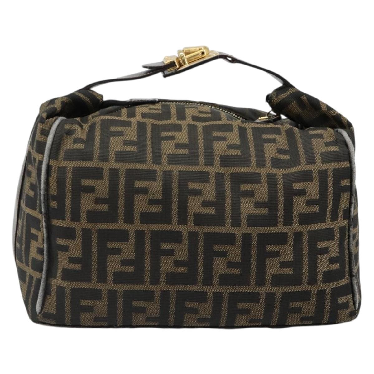 FENDI Zucca Canvas Vanity Hand Bag Black Brown