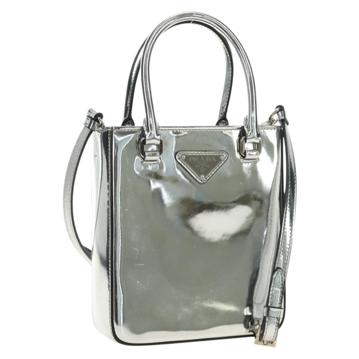 PRADA Hand Bag Patent Leather 2way Silver