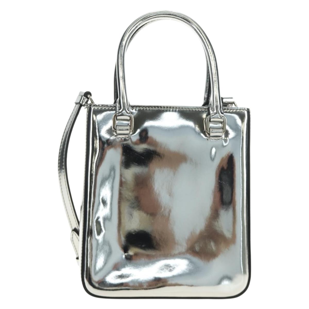 PRADA Hand Bag Patent Leather 2way Silver