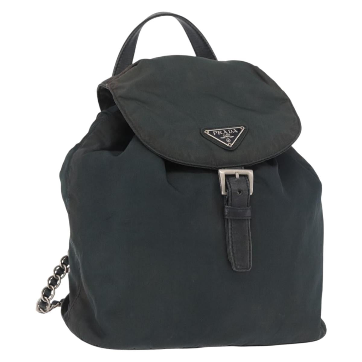 PRADA Chain Shoulder Backpack Nylon Green Silver