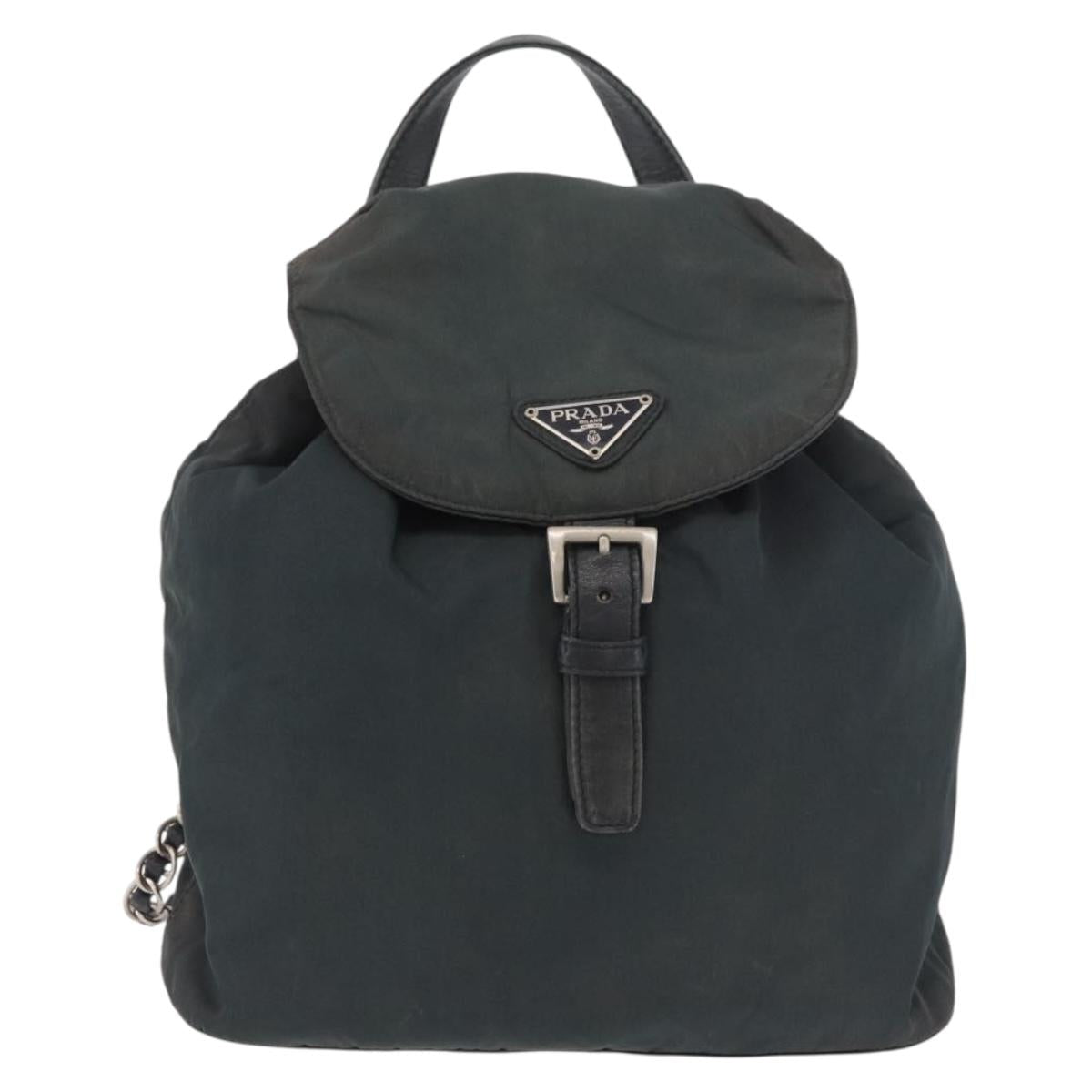 PRADA Chain Shoulder Backpack Nylon Green Silver