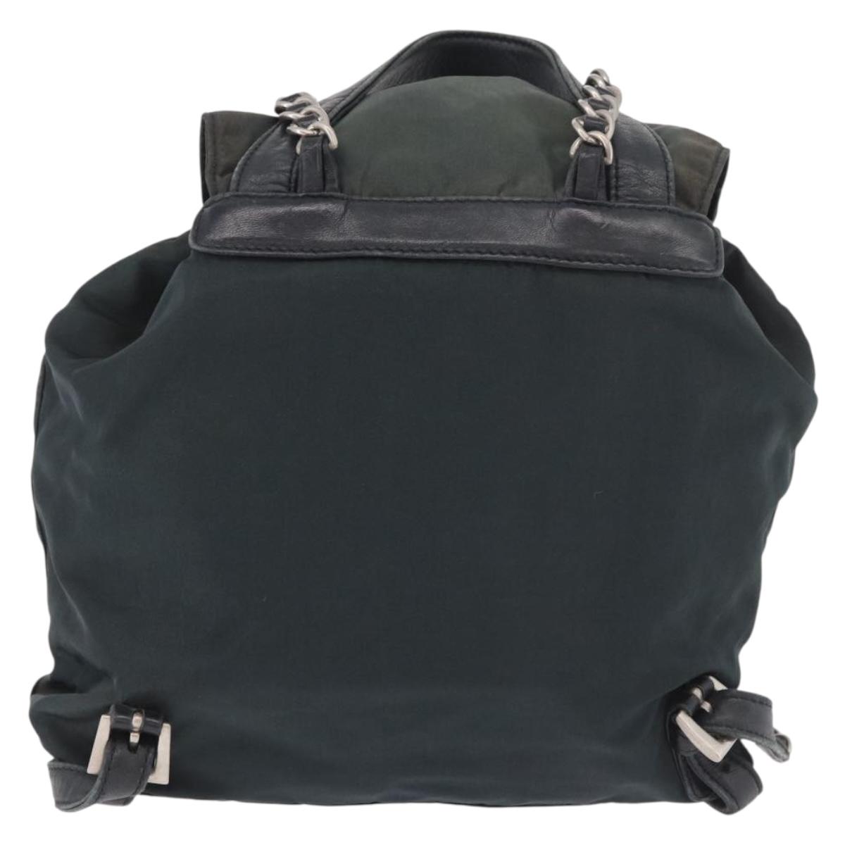 PRADA Chain Shoulder Backpack Nylon Green Silver