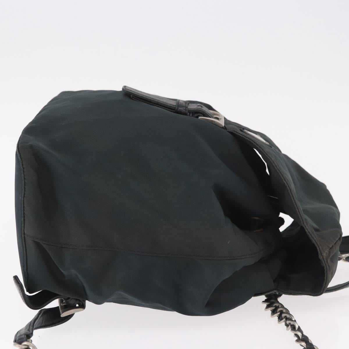 PRADA Chain Shoulder Backpack Nylon Green Silver
