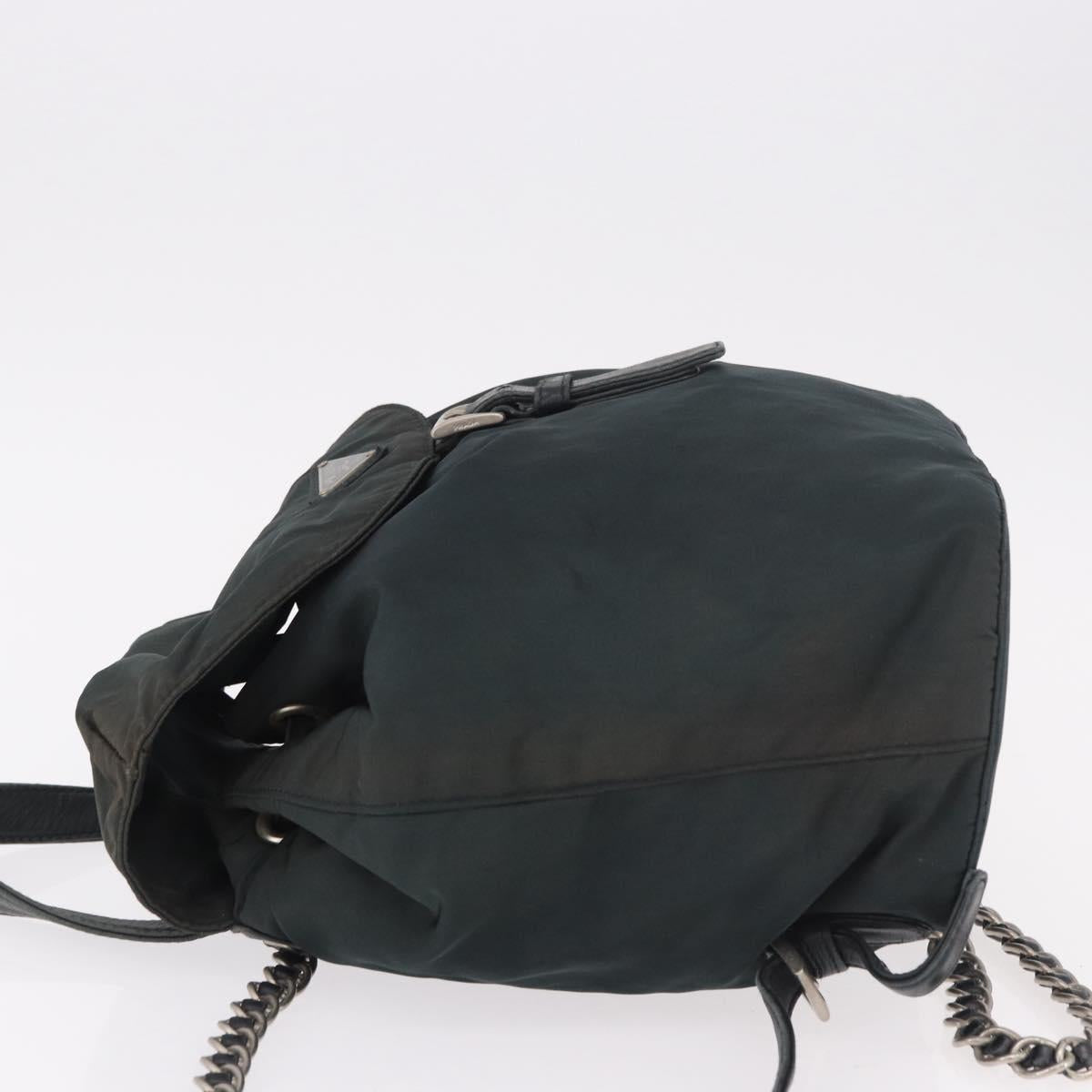 PRADA Chain Shoulder Backpack Nylon Green Silver