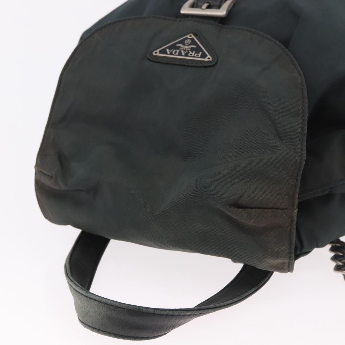 PRADA Chain Shoulder Backpack Nylon Green Silver