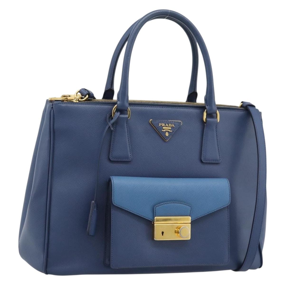 PRADA Hand Bag Saffiano leather 2way Blue Gold