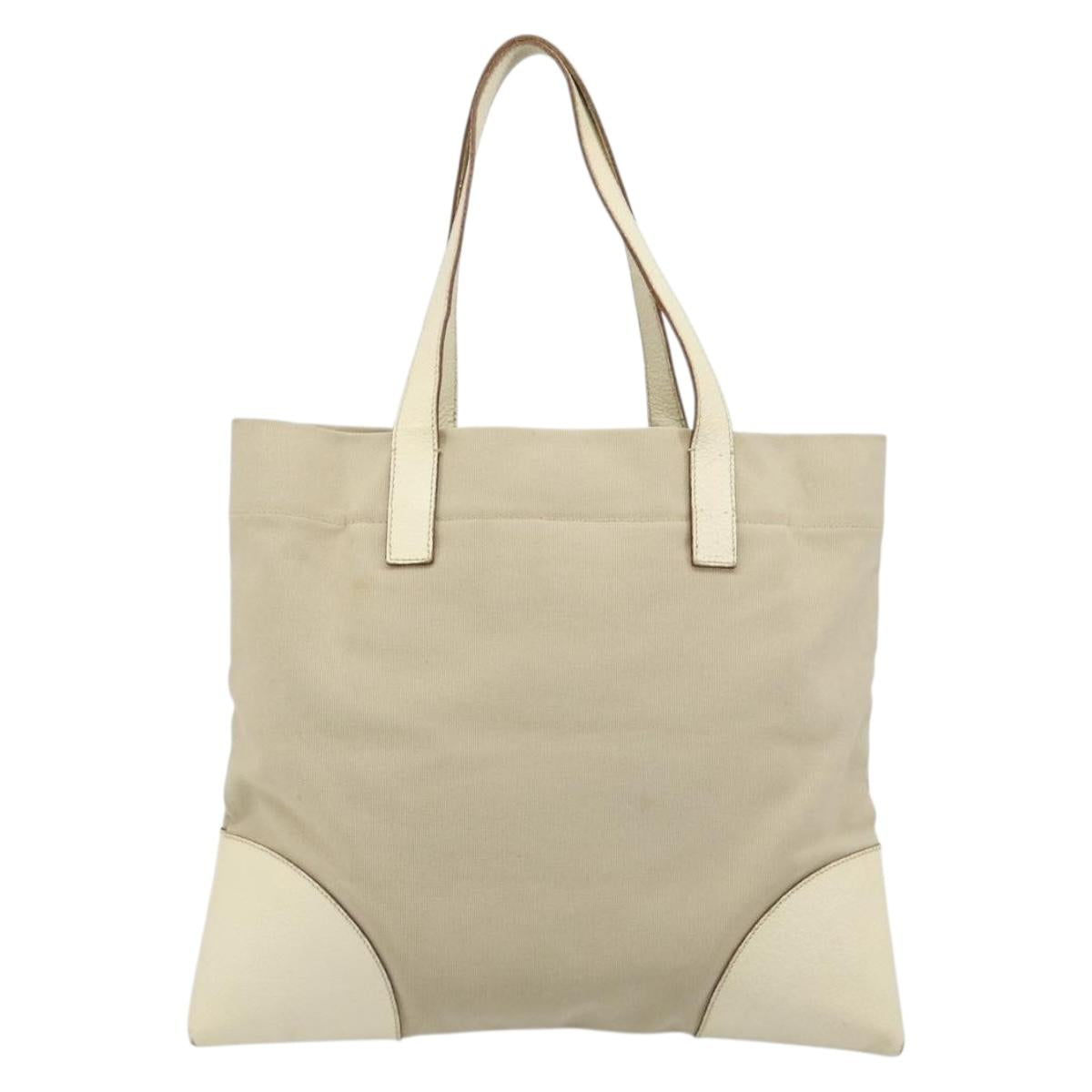 PRADA Tote Bag Canvas Beige Silver