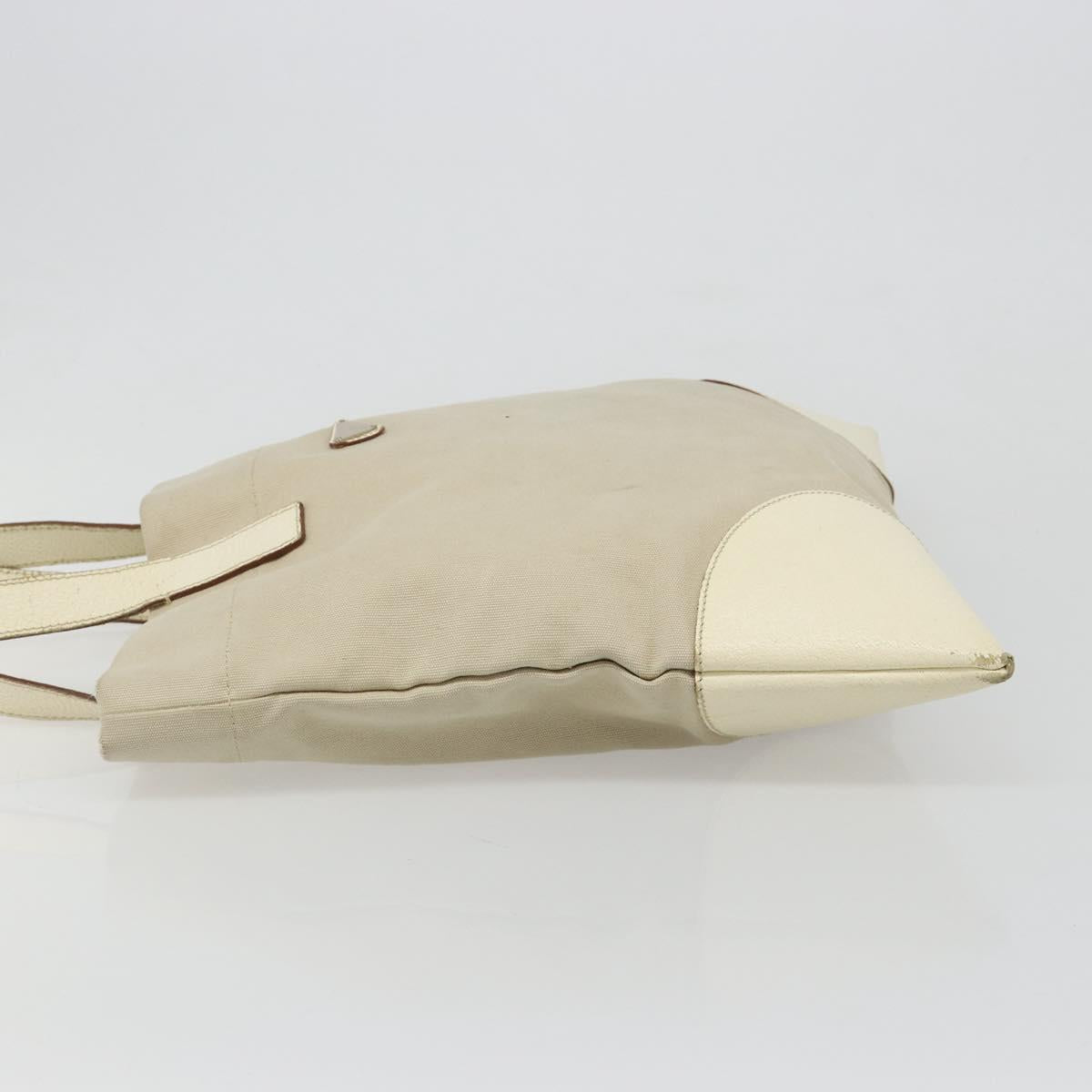 PRADA Tote Bag Canvas Beige Silver
