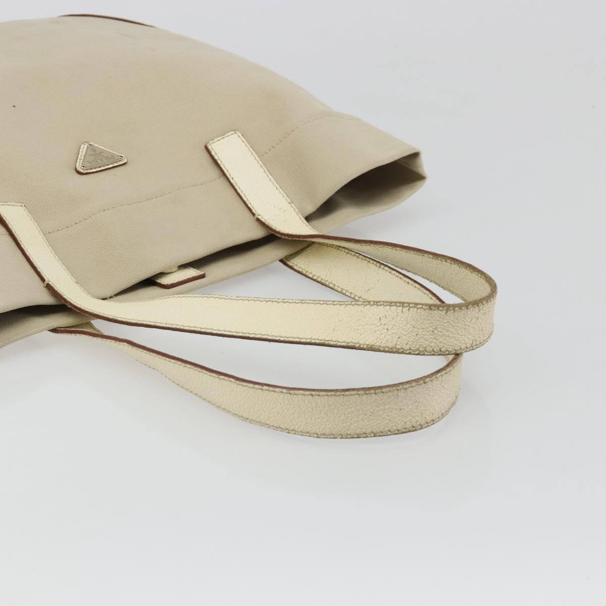 PRADA Tote Bag Canvas Beige Silver