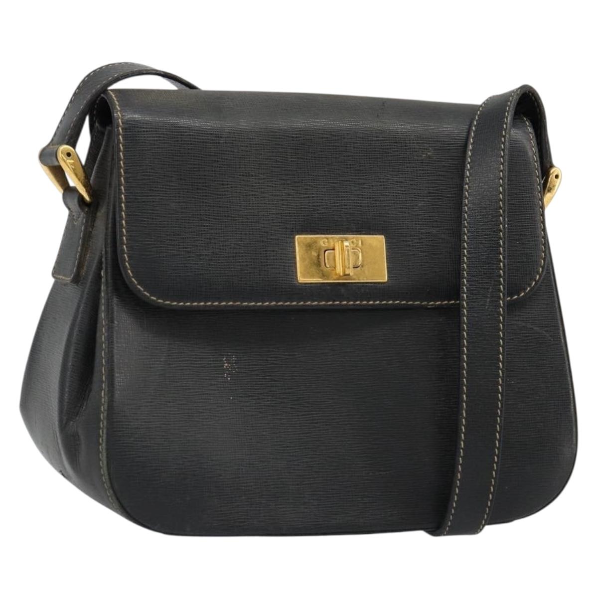 GUCCI Shoulder Bag Leather Black Gold