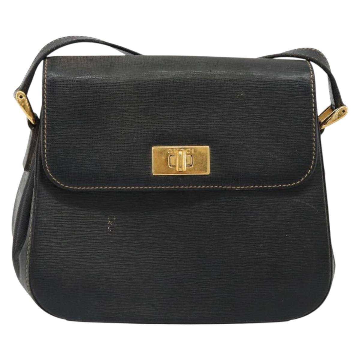 GUCCI Shoulder Bag Leather Black Gold