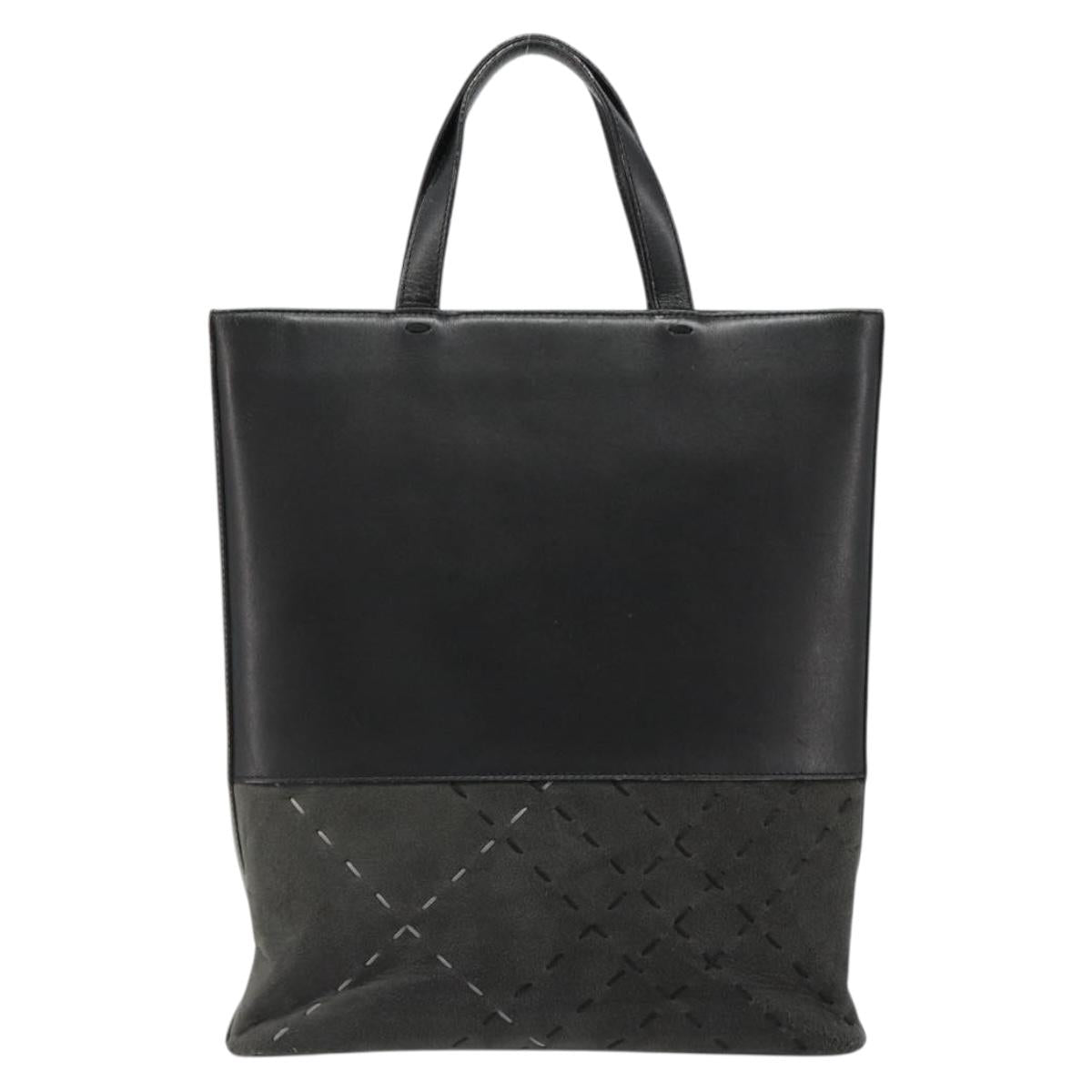 BURBERRY Tote Bag Leather Black Silver