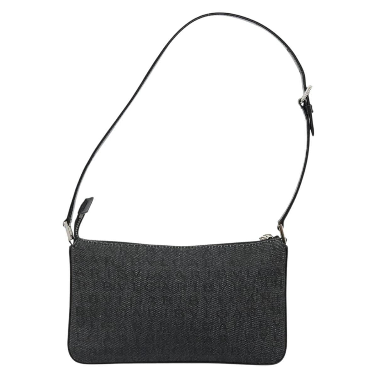 BVLGARI Shoulder Bag Canvas Black Silver